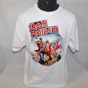 Iron Maiden The Trooper Logo Mens XL White Graphic T Shirt MADNESS Thailand